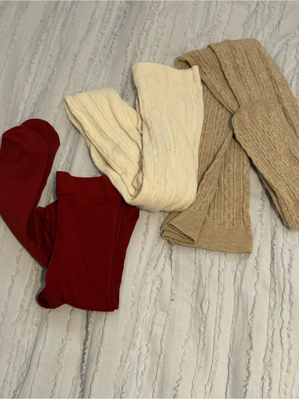 Cable Knit Tights Duo Cream & Beige, and a Solid Red medium